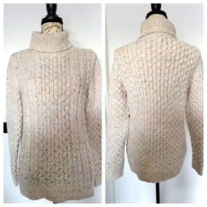 Lands' End Cozy Lofty Aran Cable Knit Turtleneck Sweater Size S
